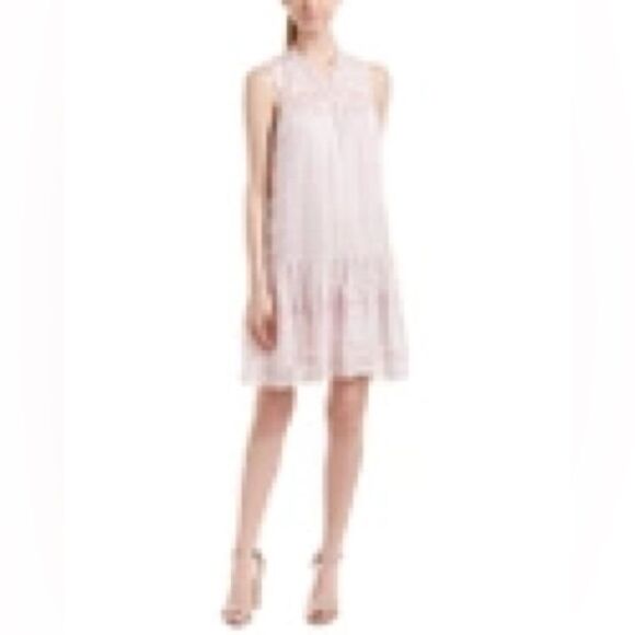NWT REBECCA TAYLOR Pink Silk Lace Trim A-Line Mini Dress. Size 8 - Picture 3 of 9